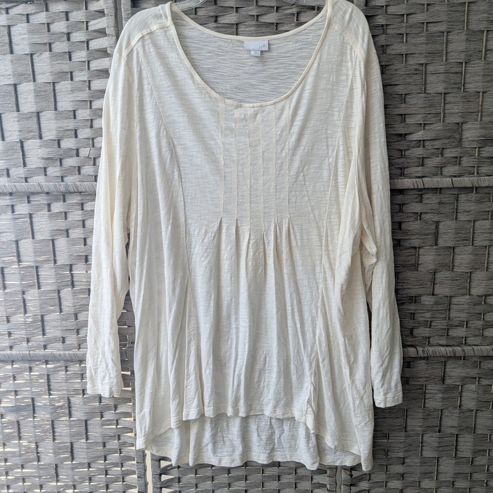 J. Jill Top Ivory Pintuck Pleated Slub Knit Long Sleeve 3X Airy Relaxed Fit